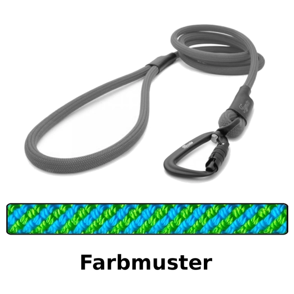 klassische Hundeleine TWIST - M - 175cm - blau mit grünem Swirl